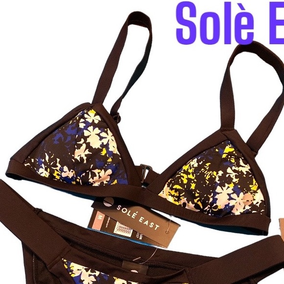 NWT Solè East Women’s Bikini Floral Black Yellow White Blue Small Top Med Bottom - Picture 5 of 5